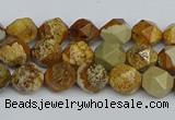 CNG7375 15.5 inches 6mm faceted nuggets picture jasper beads