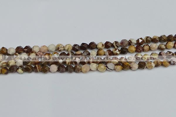 CNG7380 15.5 inches 6mm faceted nuggets zebra jasper beads