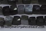 CNG7490 15.5 inches 8*8mm faceted nuggets black moonstone beads