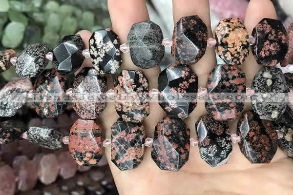 CNG7772 13*18mm - 15*25mm faceted freeform red snowflake obsidian beads