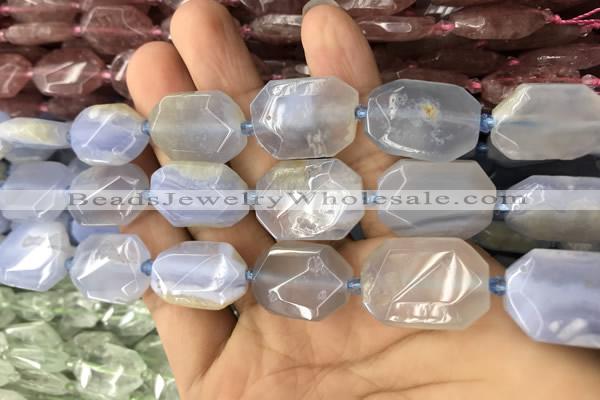 CNG7862 13*18mm - 18*25mm faceted freeform blue chalcedony beads