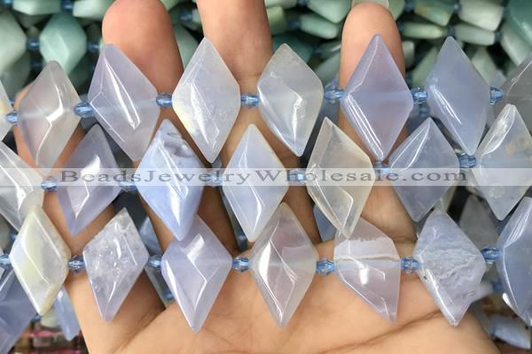 CNG7896 13*20mm - 15*25mm faceted freeform blue chalcedony beads