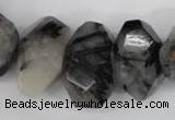 CNG857 15.5 inches 14*22mm faceted nuggets black rutilated quartz beads