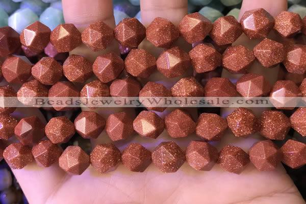 CNG8768 15.5 inches 10mm faceted nuggets goldstone beads wholesale