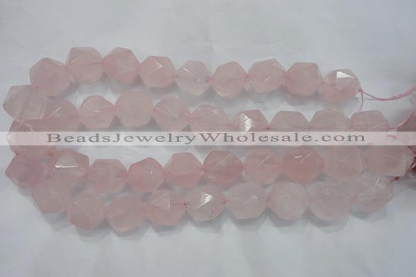 CNG924 15 inches 18mm faceted nuggets rose quartz beads