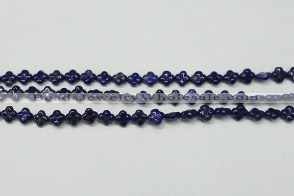 CNL1305 15.5 inches 10mm carved flower natural lapis lazuli beads