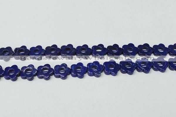 CNL1311 15.5 inches 18mm carved flower natural lapis lazuli beads