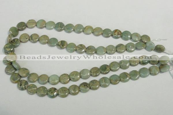 CNS230 15.5 inches 12mm flat round natural serpentine jasper beads