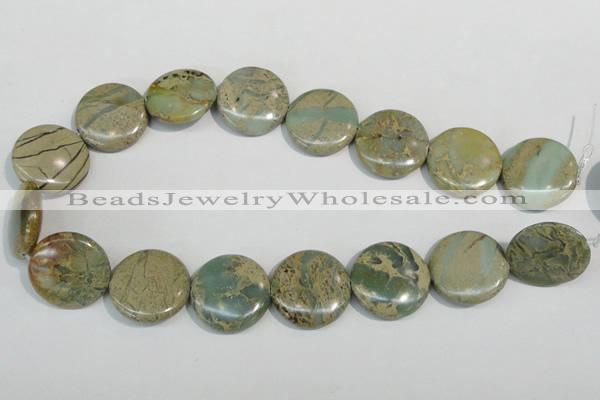 CNS234 15.5 inches 25mm flat round natural serpentine jasper beads