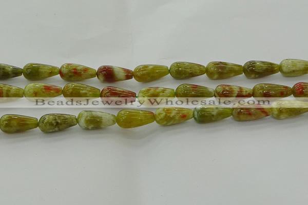 CNS618 15.5 inches 8*16mm teardrop green dragon serpentine jasper beads