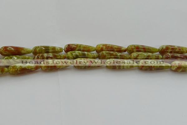 CNS620 15.5 inches 10*30mm teardrop green dragon serpentine jasper beads