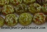 CNS623 15.5 inches 12mm flat round green dragon serpentine jasper beads