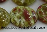 CNS629 15.5 inches 35mm flat round green dragon serpentine jasper beads