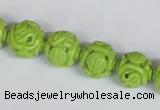 CNT08 16 inches 12mm carved round natural turquoise beads wholesale