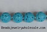 CNT09 16 inches 14mm carved round natural turquoise beads wholesale