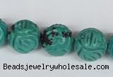 CNT32 16 inches 16mm carved round natural turquoise beads wholesale