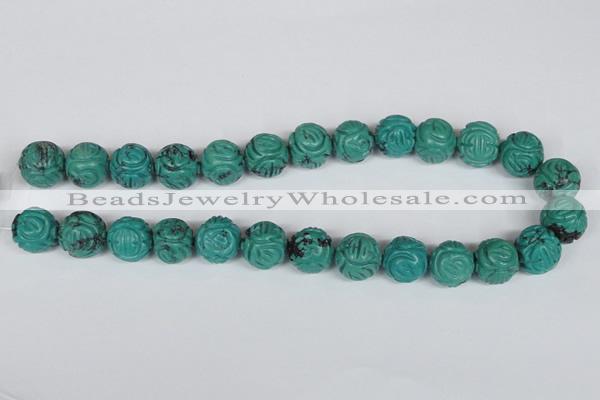 CNT32 16 inches 16mm carved round natural turquoise beads wholesale