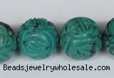 CNT33 16 inches 20mm carved round natural turquoise beads wholesale