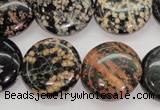 COB155 15.5 inches 20mm flat round snowflake obsidian beads