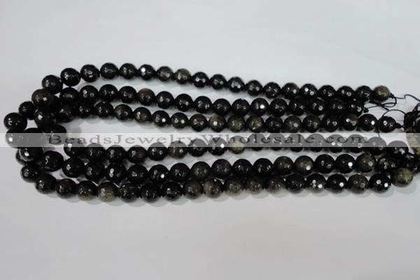 COB265 15.5 inches 10mm faceted round golden obsidian beads