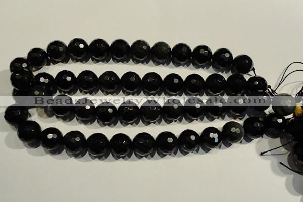 COB456 15.5 inches 16mm faceted round black obsidian beads