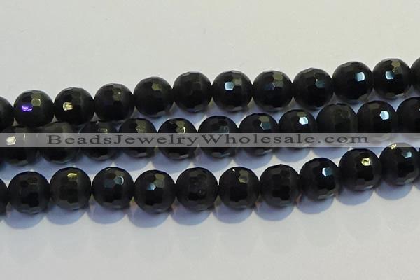 COB479 15.5 inches 18mm faceted round matte black obsidian beads