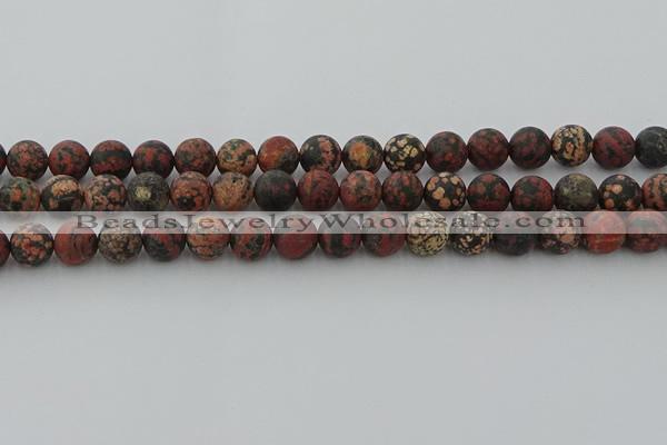 COB673 15.5 inches 10mm round matte red snowflake obsidian beads