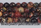 COB676 15.5 inches 4mm faceted round red snowflake obsidian beads