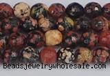 COB677 15.5 inches 6mm faceted round red snowflake obsidian beads