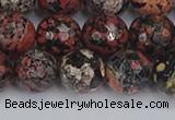 COB680 15.5 inches 12mm faceted round red snowflake obsidian beads