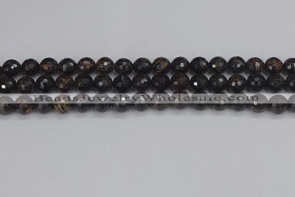 COB687 15.5 inches 10mm faceted round golden black obsidian beads