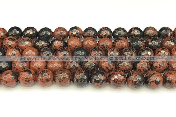 COB778 15 inches 12mm faceted round mahogany obsidian beads