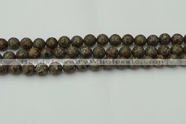 COB814 15.5 inches 12mm faceted round red snowflake obsidian beads