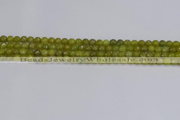 COJ408 15.5 inches 4mm faceted round olive jade beads