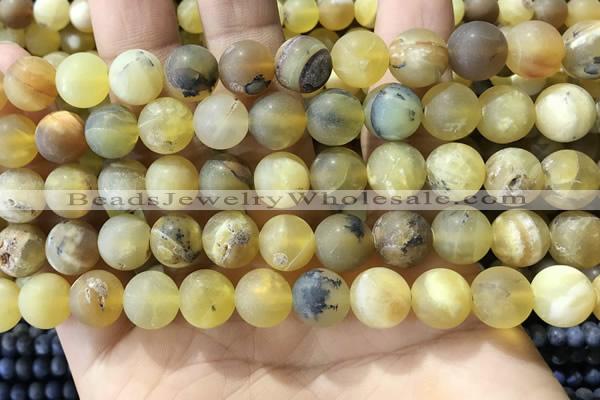 COP1769 15.5 inches 12mm round matte yellow opal beads wholesale