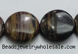 COP214 15.5 inches 25mm flat round natural brown opal gemstone beads