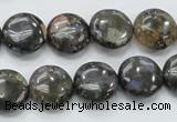 COP270 15.5 inches 14mm flat round natural grey opal gemstone beads