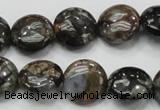 COP271 15.5 inches 16mm flat round natural grey opal gemstone beads