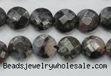 COP275 15.5 inches 12mm faceted round natural grey opal gemstone beads