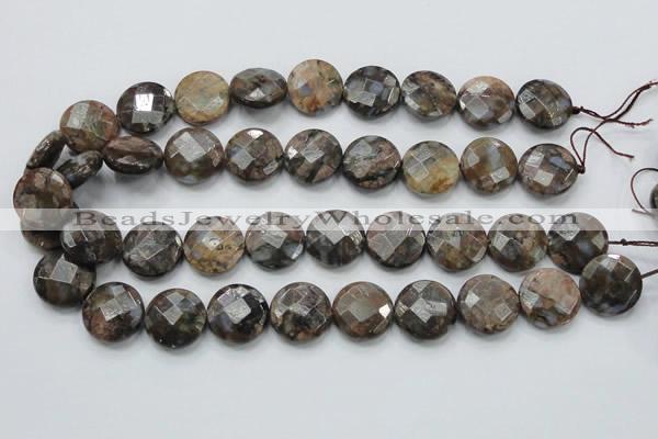 COP277 15.5 inches 20mm faceted round natural grey opal gemstone beads