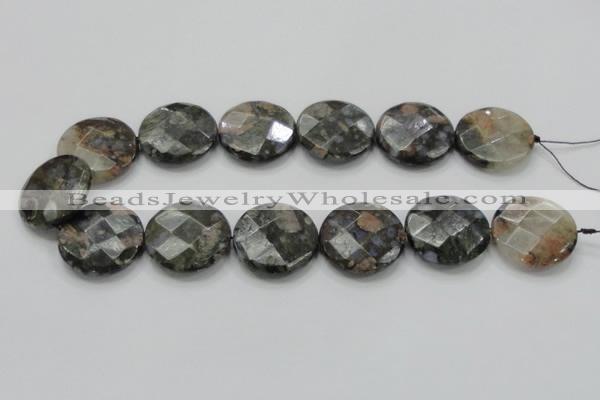 COP279 15.5 inches 30mm faceted round natural grey opal gemstone beads