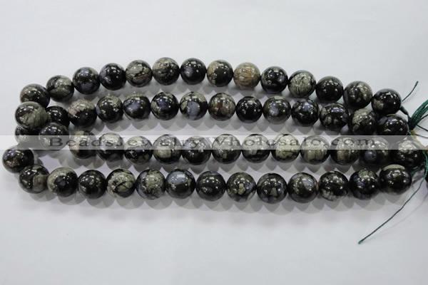 COP456 15.5 inches 14mm round natural grey opal gemstone beads