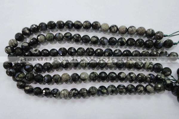 COP463 15.5 inches 10mm faceted round natural grey opal gemstone beads