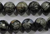 COP465 15.5 inches 14mm faceted round natural grey opal gemstone beads