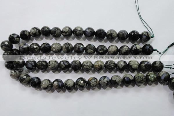 COP465 15.5 inches 14mm faceted round natural grey opal gemstone beads