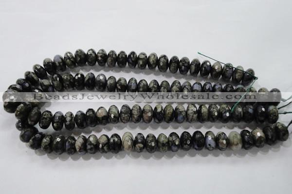 COP476 15.5 inches 8*14mm faceted rondelle natural grey opal beads