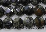 COP481 15.5 inches 12mm faceted coin natural grey opal beads