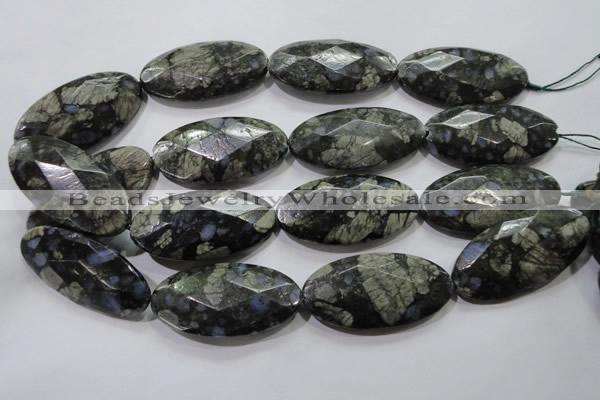 COP488 15.5 inches 25*50mm faceted oval natural grey opal beads