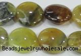 COP553 15.5 inches 20mm flat round yellow & green natural opal beads