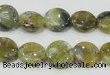 COP557 15.5 inches 14mm flat round natural yellow & green opal beads